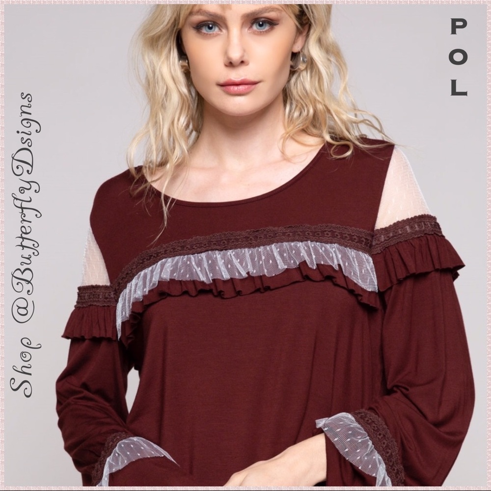POL Victorian Edge Mesh Bell Sleeve Top - Picture 3 of 8